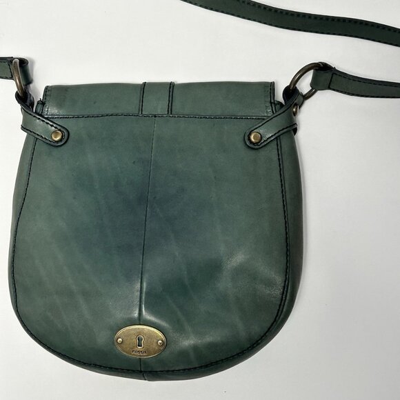 Vintage Fossil Green Leather Saddlebag Crossbody Medium Purse Butter Soft Clean - Picture 3 of 12